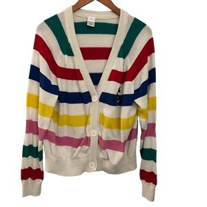 Disney Cardigan Womens Large Rainbow Stripe Mickey Mouse Disney 100 Excellent